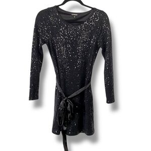 Vintage Express Y2K Black Sequin Long Sleeve Mini Dress